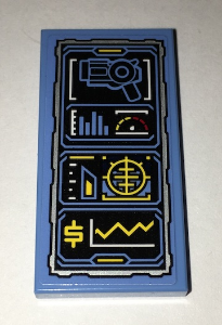 Tile 2 x 4 with Batcomputer Grappling Gun and Wayne Fortune Status Pattern (Sticker) - Set 70909