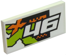 Tile 2 x 4 with White '46' and Orange and Lime Xtreme Pattern (Sticker) - Set 60146