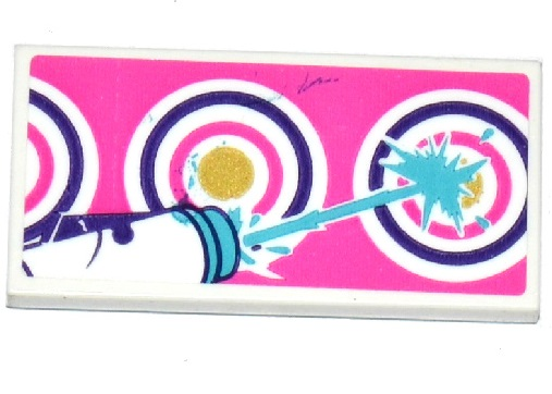 Tile 2 x 4 with Water Blaster Gun and Targets on Dark Pink Background Pattern (Sticker) - Set 41127