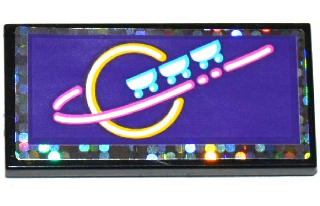 Tile 2 x 4 with Planet and Roller Coaster Wagons on Dark Purple Background Pattern (Sticker) - Set 41130