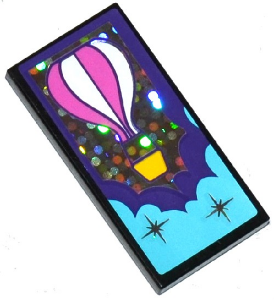 Tile 2 x 4 with Hot Air Balloon, Stars and Dark Purple and Medium Azure Clouds Pattern (Sticker) - Set 41130