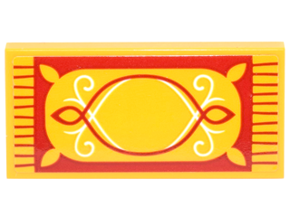 Tile 2 x 4 with Rug with Red Fringe and Border and Red and White Scrollwork Pattern (Sticker) - Set 41182