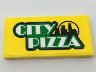 Tile 2 x 4 with 'CITY PIZZA' and Skyline Pattern (Sticker) - Set 60150