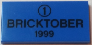 Tile 2 x 4 with Black Number 1 in Circle and 'BRICKTOBER 1999' Pattern