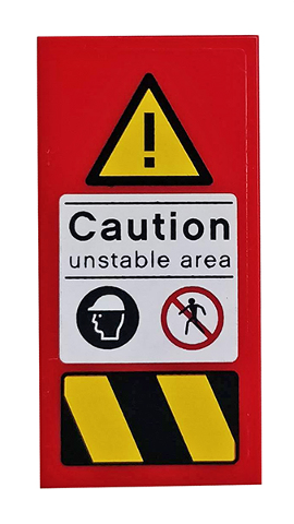 Tile 2 x 4 with Triangle and Exclamation Mark, 'Caution unstable area', Warnings and Danger Stripes on Transparent Background Pattern (Sticker) - Set 76037