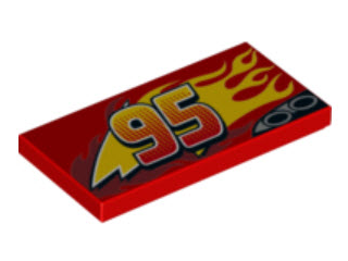 Tile 2 x 4 with Lightning, Exhaust Pipes, Centered '95' and Flames Pattern Model Left Side