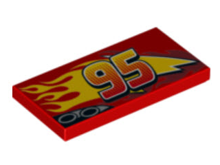 Tile 2 x 4 with Lightning, Exhaust Pipes, Centered '95' and Flames Pattern Model Right Side
