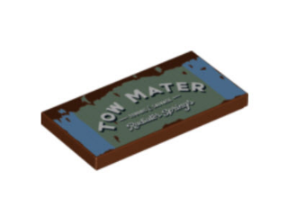 Tile 2 x 4 with 'TOW MATER Radiator Springs' on Light Blue and Sand Green Background Pattern