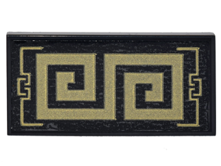 Tile 2 x 4 with Gold Geometric Border and Symbols Pattern (Sticker) - Set 70620