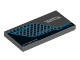 Tile 2 x 4 with '2.0', 'IGNTR', Mirrored Reverse 'S' Shaped Silver Grid and Exhaust Pipes Pattern