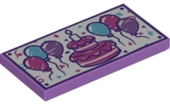 Tile 2 x 4 with 6 Balloons, Birthday Cake with Candle and Confetti Pattern