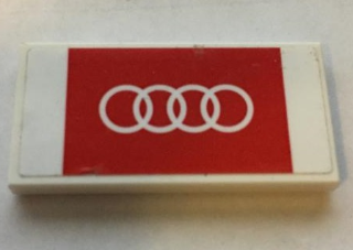 Tile 2 x 4 with White Audi Logo in Red Rectangle Pattern (Sticker) - Set 75873