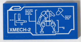 Tile 2 x 4 with White 'XMECH-2' Mechanical Drawing Blueprint Pattern (Sticker) - Set 70596