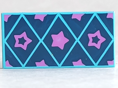 Tile 2 x 4 with Dark Pink Stars on Dark Blue Diamonds Pattern