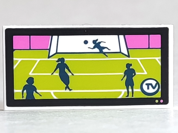 Tile 2 x 4 with Soccer Players on TV Pattern