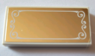 Tile 2 x 4 with White Decorative Border on Gold Mirrored Background Pattern (Sticker) - Set 10257