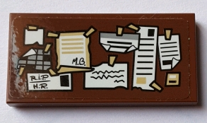 Tile 2 x 4 with Reddish Brown Bulletin Board with Notes Pattern (Sticker) - Set 75827