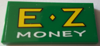 Tile 2 x 4 with 'E Z MONEY' Pattern (Sticker) - Set 71016