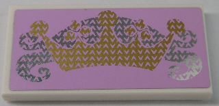 Tile 2 x 4 with Gold Crown and Silver Swirl Pattern (Sticker) - Set 41055