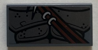 Tile 2 x 4 with Pearl Dark Gray Armor and Metallic Silver Spikes on Reddish Brown Sash Lower Pattern (Sticker) - Set 76075