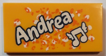 Tile 2 x 4 with 'Andrea' and Music Notes with Wings Pattern