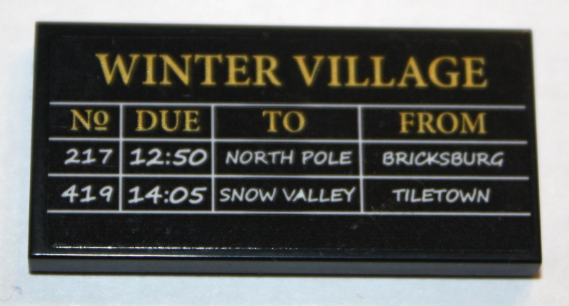 Tile 2 x 4 with 'WINTER VILLAGE' and Train Schedule Pattern (Sticker) - Set 10259