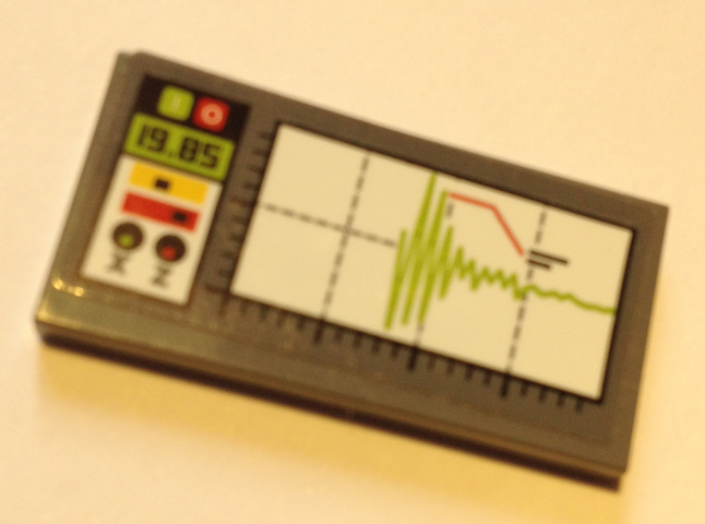 Tile 2 x 4 with Lime Graph, '19.85' and Controls on Dark Bluish Gray Pattern (Sticker) - Set 60125