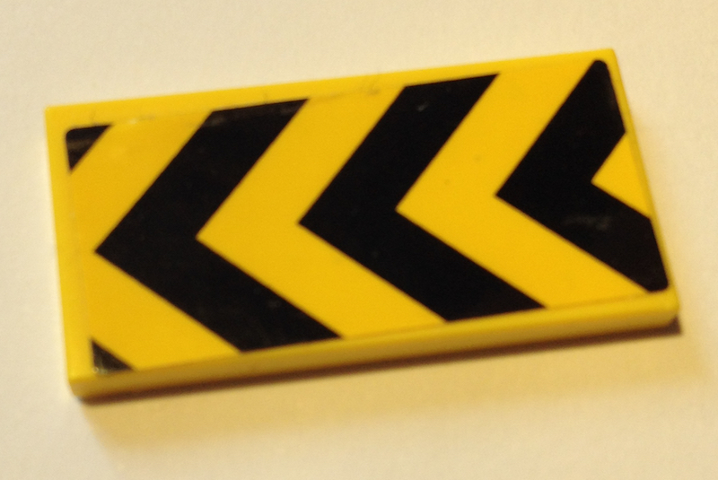 Tile 2 x 4 with Thick Black and Yellow Chevron Danger Stripes Pattern (Sticker) - Set 60125