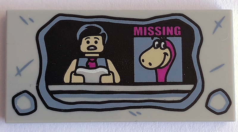 Tile 2 x 4 with Stone TV Set, News Anchor and Missing Dino Pattern