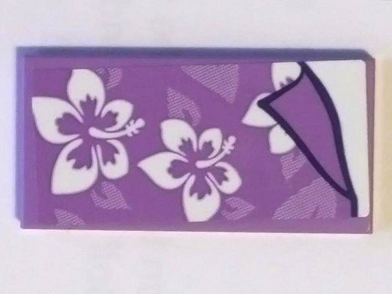 Tile 2 x 4 with White Flowers Decoration on Medium Lavender Pattern (Sticker) - Set 41317