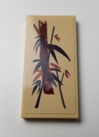 Tile 2 x 4 with Dark Brown and Orange Asian Flower and Bamboo Decoration Pattern 2 (Sticker) - Set 70618