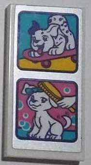 Tile 2 x 4 with Puppy on Skateboard and Dog Grooming with Brush Pattern (Sticker) - Set 41300