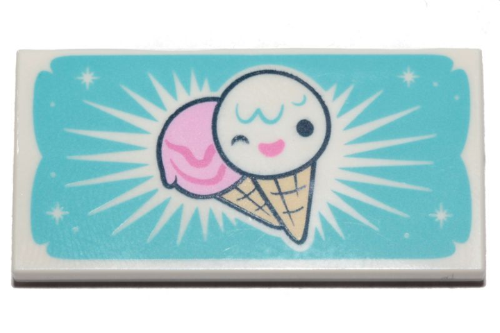 Tile 2 x 4 with 2 Ice Cream Cones on Medium Azure Background and Stars Pattern