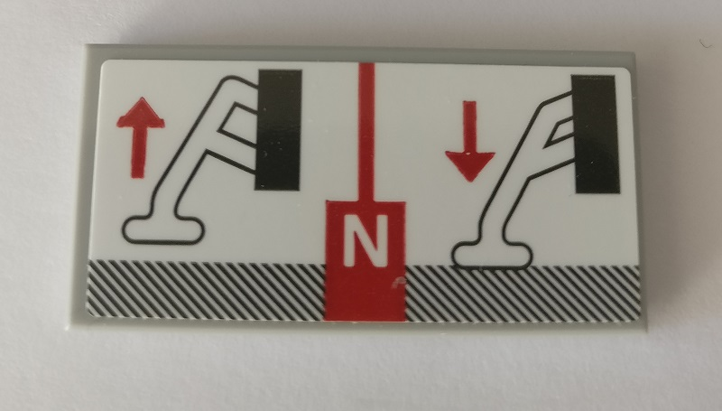 Tile 2 x 4 with Capital Letter N, Red Up and Down Arrows, and Technic Crane Outriggers Movement on White Background Pattern (Sticker) - Set 42082