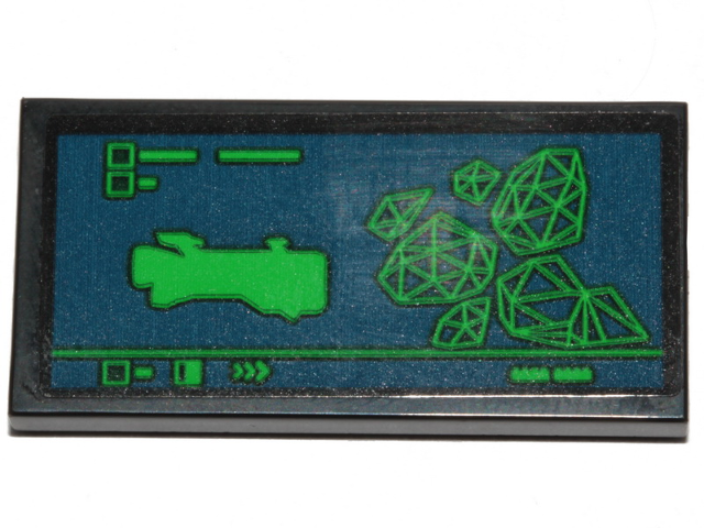 Tile 2 x 4 with Dark Blue Monitor with The Rexcelsior and Asteroids Pattern (Sticker) - Set 70839