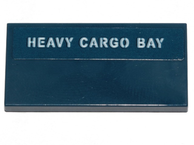 Tile 2 x 4 with White 'HEAVY CARGO BAY' on Dark Blue Background Pattern (Sticker) - Set 70839
