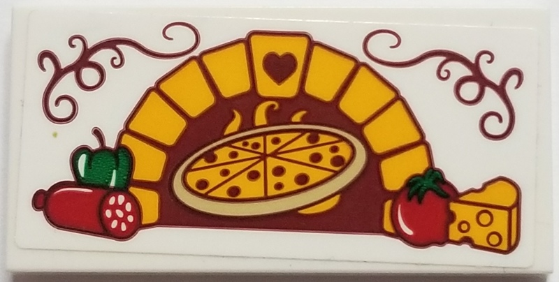 Tile 2 x 4 with Brick Oven with Heart, Pizza, Bell Pepper, Pepperoni, Tomato, and Cheese Pattern (Sticker) - Set 41311