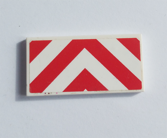 Tile 2 x 4 with Red and White Chevron Danger Stripes Pattern (Sticker) - Set 60110