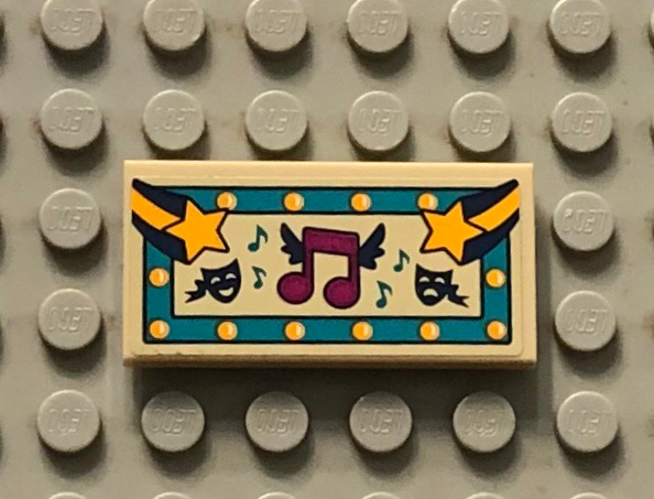 Tile 2 x 4 with Theater Stars and Music Notes Pattern (Sticker) - Set 41334