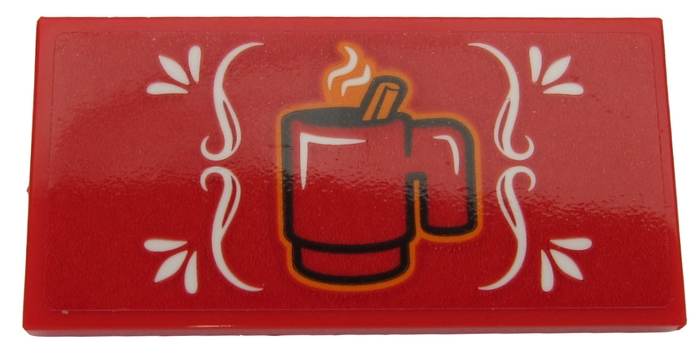 Tile 2 x 4 with Steaming Red Cup and White Ornament Pattern (Sticker) - Set 60203