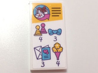 Tile 2 x 4 with Price List with Party Hats, Bow, Envelope and Bouquet Pattern (Sticker) - Set 41310