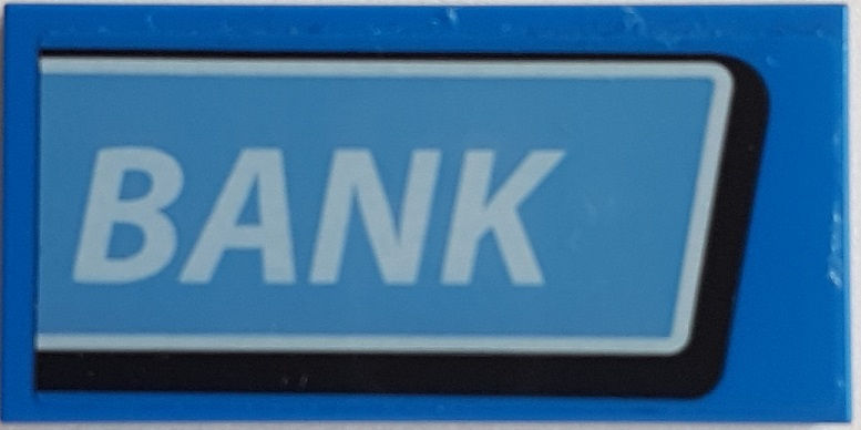 Tile 2 x 4 with White 'BANK' on Medium Blue Background Pattern (Sticker) - Set 76082