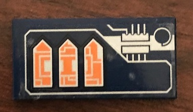 Tile 2 x 4 with Silver Circuitry and Orange Arrows Pattern Model Left Side (Sticker) - Set 70351