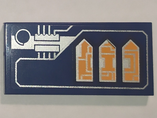 Tile 2 x 4 with Silver Circuitry and Orange Arrows Pattern Model Right Side (Sticker) - Set 70351