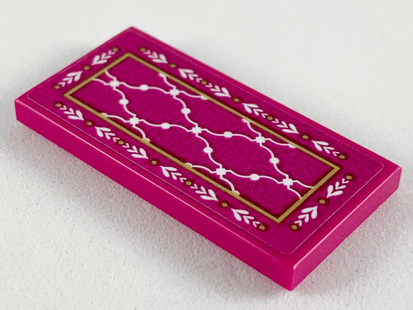 Tile 2 x 4 with Bedspread with White and Gold Pattern (Sticker) - Set 41164