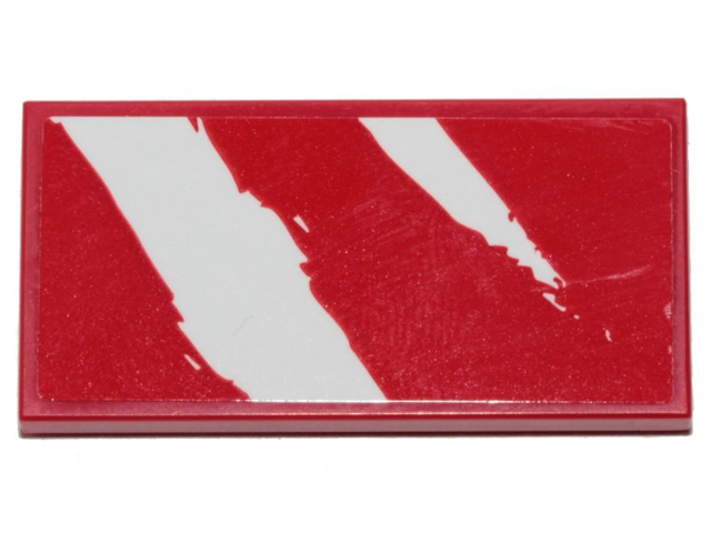 Tile 2 x 4 with 2 Rugged White Diagonal Stripes on Red Background Pattern (Sticker) - Set 75254