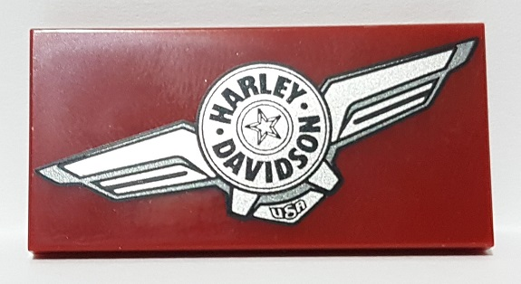Tile 2 x 4 with Silver Harley-Davidson Logo Pattern Model Left Side