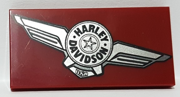 Tile 2 x 4 with Silver Harley-Davidson Logo Pattern Model Right Side
