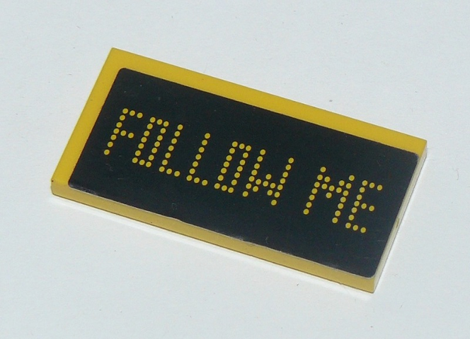 Tile 2 x 4 with Digital Yellow 'FOLLOW ME' on Black Background Pattern (Sticker) - Set 60103