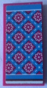 Tile 2 x 4 with Bedspread with Magenta Flowers and Medium Blue Stripes Pattern (Sticker) - Set 41126